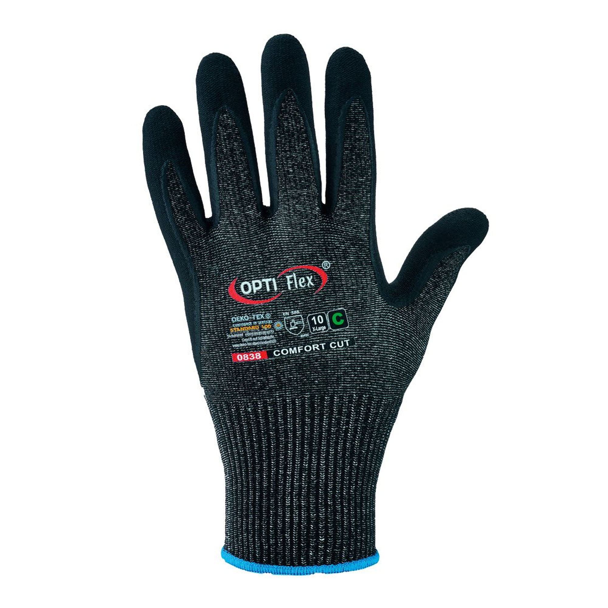 Optiflex Comfort Cut  0838 Schnittschutzhandschuhe mit Wasserbasiertes Polyurethan-Beschichtung schwarz, VE 60 Paar